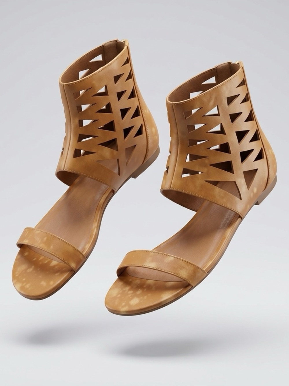 Women's Tan Cutout Ankle Strap Sandals